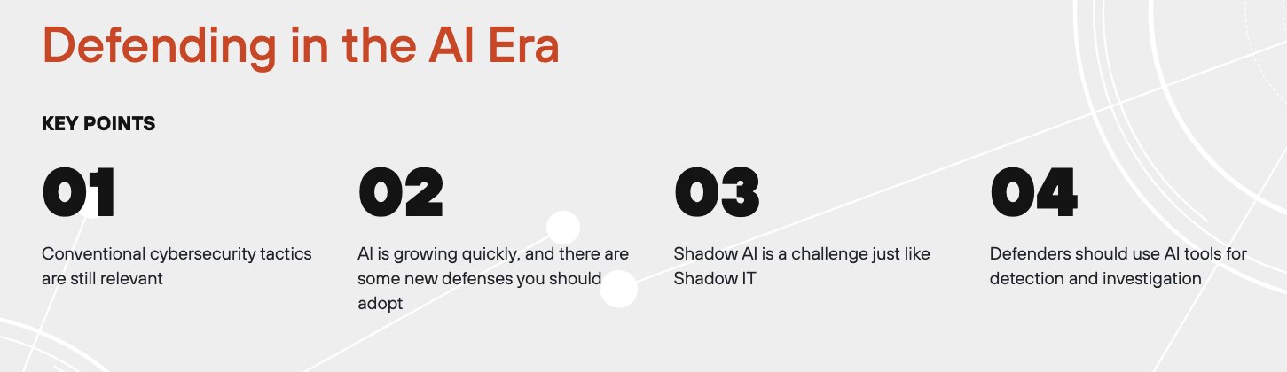 An infographic titled  Defending in the AI Era