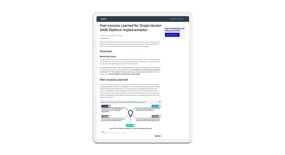Peer Lessons Learned for Single-Vendor SASE Platform Implementation