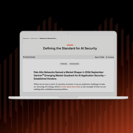 Palo Alto Networks Named a Market Shaper in 2026 September Gartner® Emerging Market Quadrant for AI Application Security — Established Vendors.
